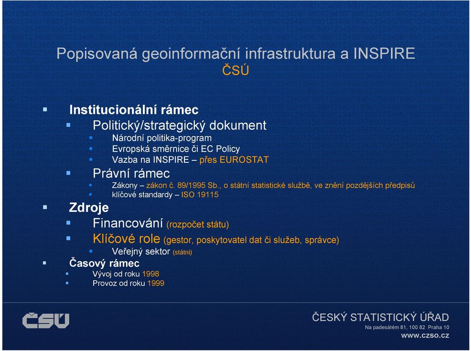 , o státní statistické službě, ve znění pozdějších předpisů klíčové standardy ISO 19115 Zdroje Financování (rozpočet