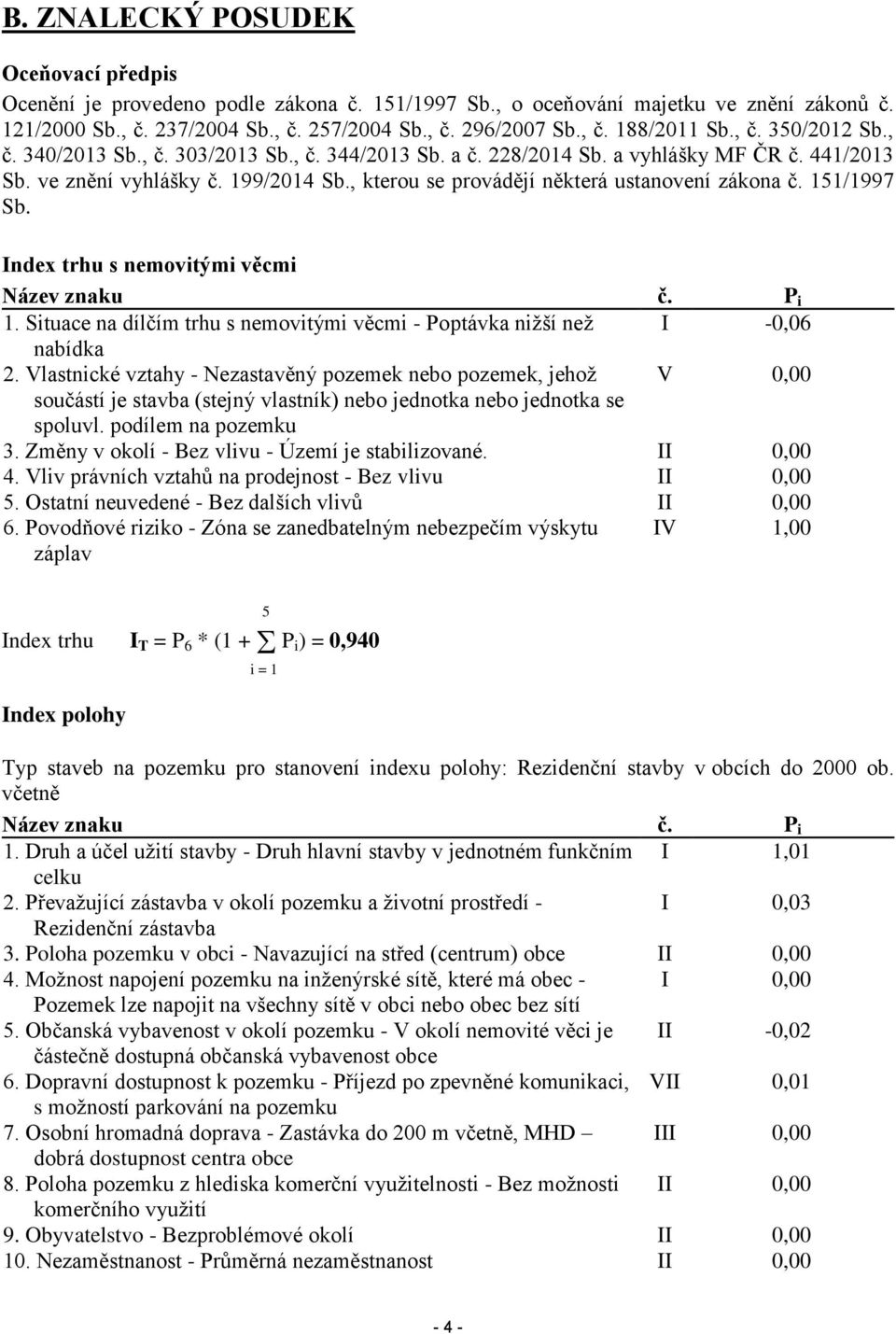 , kterou se provádějí některá ustanovení zákona č. 151/1997 Sb. Index trhu s nemovitými věcmi Název znaku č. P i 1. Situace na dílčím trhu s nemovitými věcmi - Poptávka nižší než I -0,06 nabídka 2.