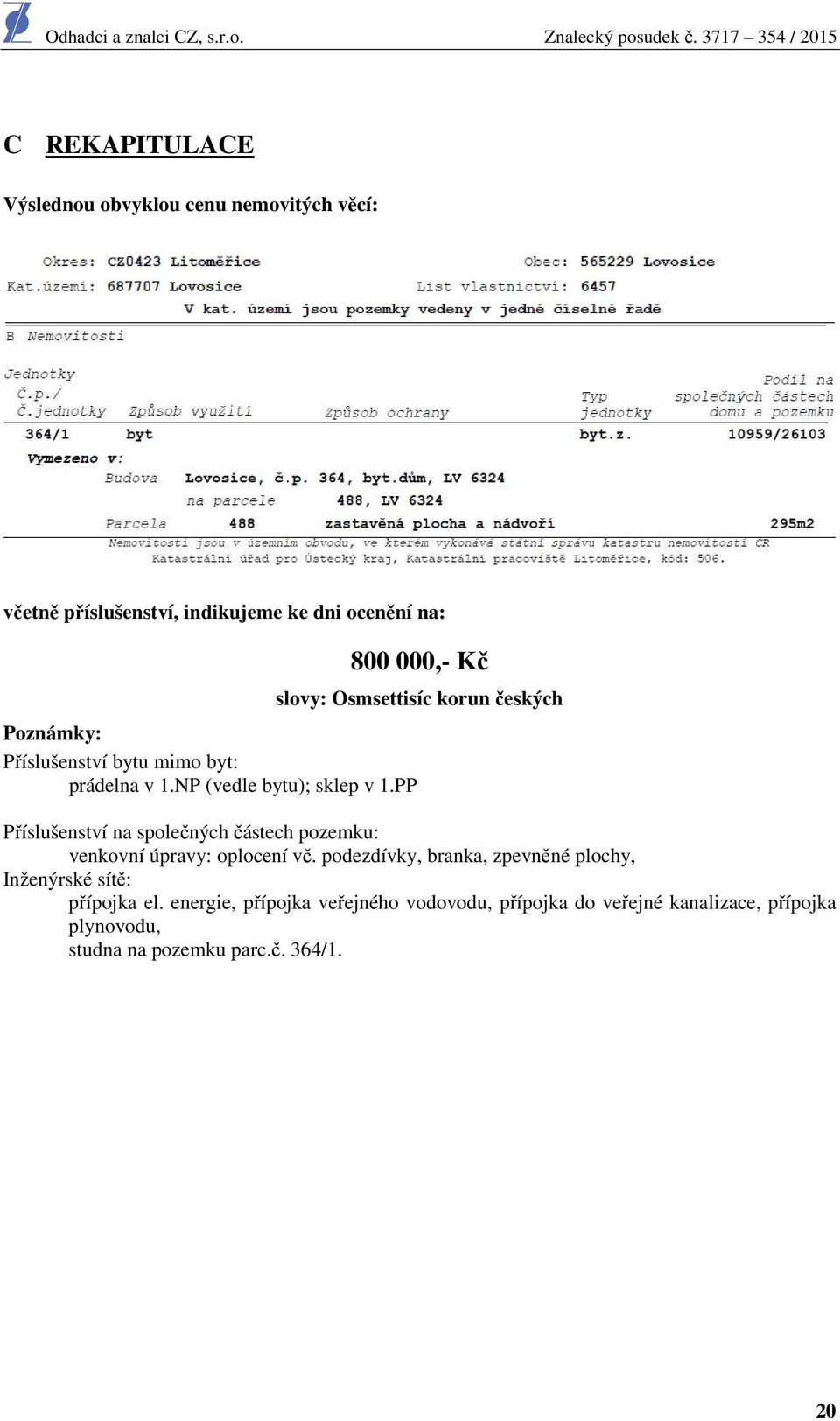 PP Příslušenství na společných částech pozemku: venkovní úpravy: oplocení vč.