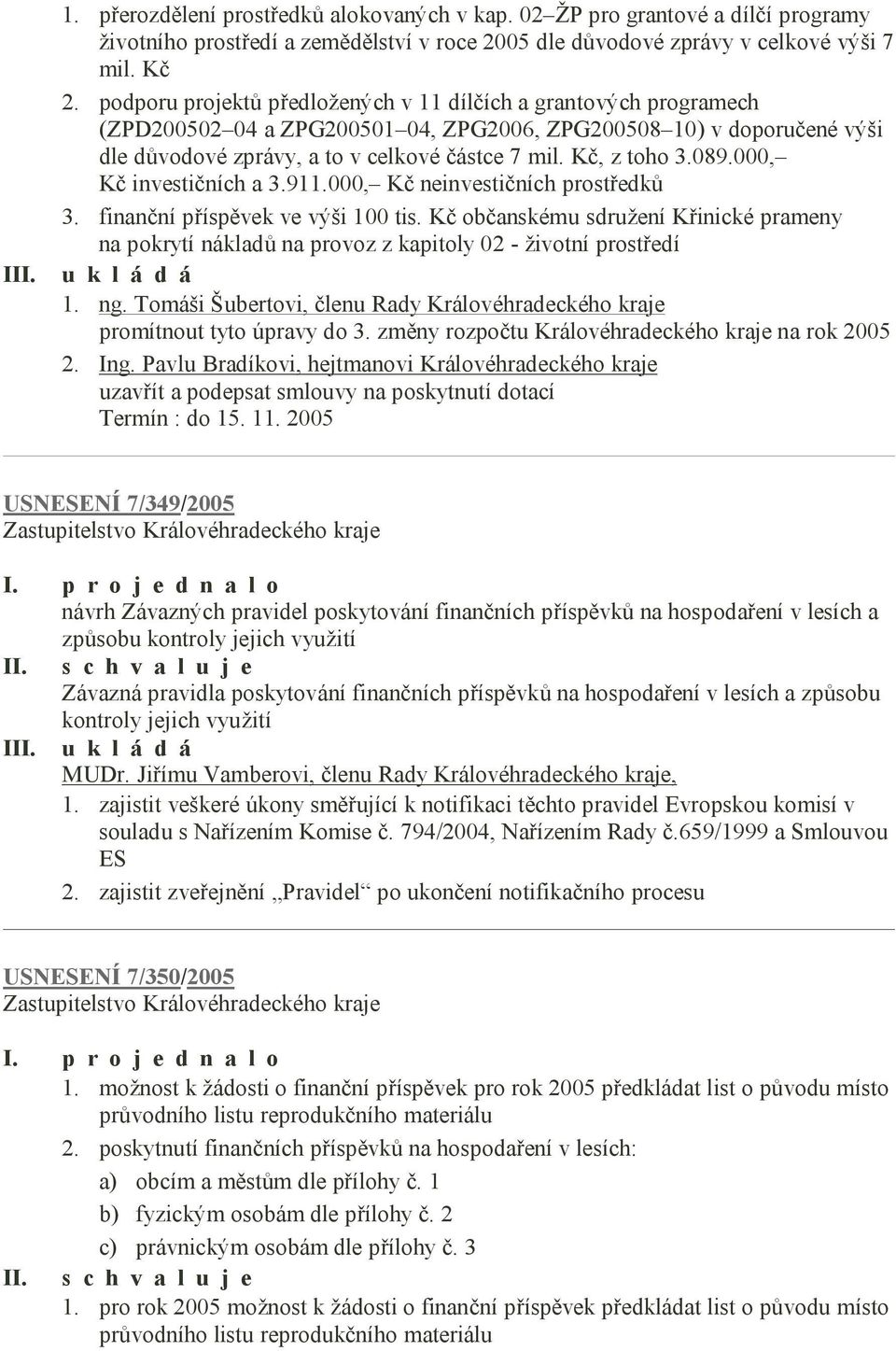 Kč, z toho 3.089.000, Kč investičních a 3.911.000, Kč neinvestičních prostředků 3. finanční příspěvek ve výši 100 tis.