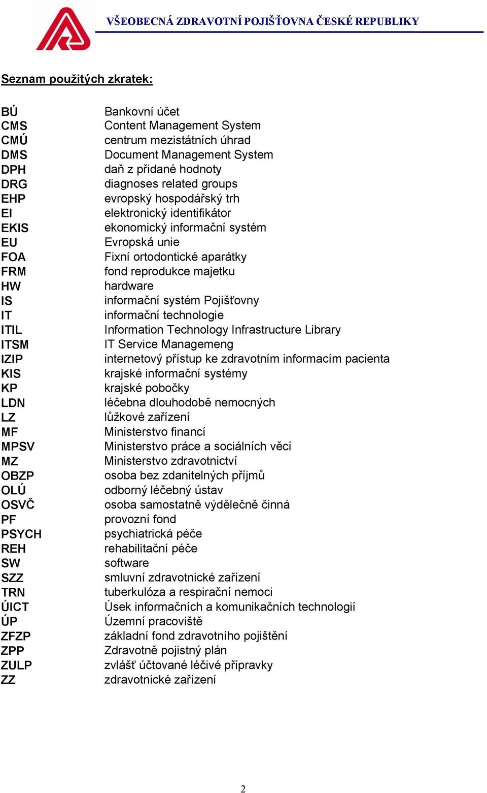 informační systém Evropská unie Fixní ortodontické aparátky fond reprodukce majetku hardware informační systém Pojišťovny informační technologie Information Technology Infrastructure Library IT