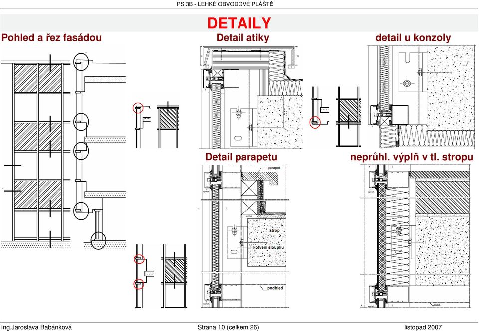 Detail parapetu neprhl. výpl v tl. stropu Ing.
