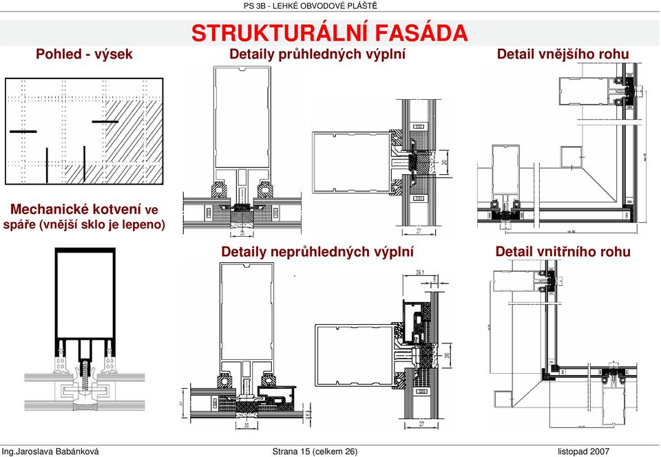 (vnjší sklo je lepeno) Detaily neprhledných výplní Detail