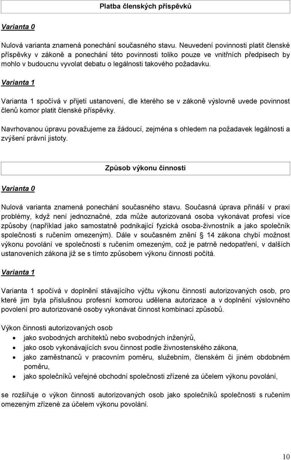 Varianta 1 Varianta 1 spočívá v přijetí ustanovení, dle kterého se v zákoně výslovně uvede povinnost členů komor platit členské příspěvky.