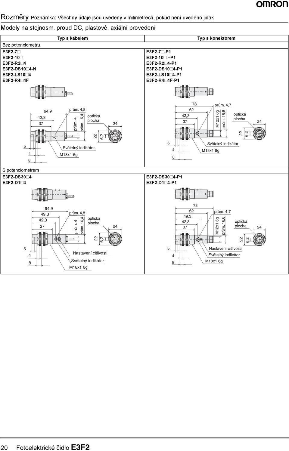 EF2-R#F-P Typ s konektorem 2, 7 6,9 prům.,8 prům. prům. 6, 2 7 62 2, 7 prům.,7 M2x 6g prům.