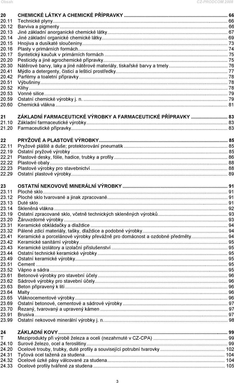 20 Pesticidy a jiné agrochemické přípravky...75 20.30 Nátěrové barvy, laky a jiné nátěrové materiály, tiskařské barvy a tmely... 76 20.41 Mýdlo a detergenty, čisticí a lešticí prostředky...77 20.