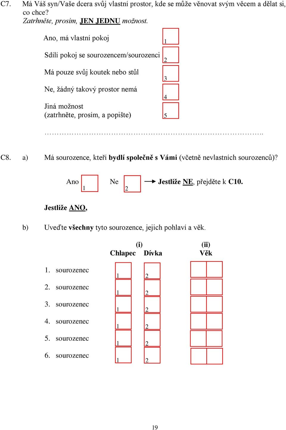 prosím, a popište).. C8. a) Má sourozence, kteří bydlí společně s Vámi (včetně nevlastních sourozenců)? Ano Ne Jestliže NE, přejděte k C0.