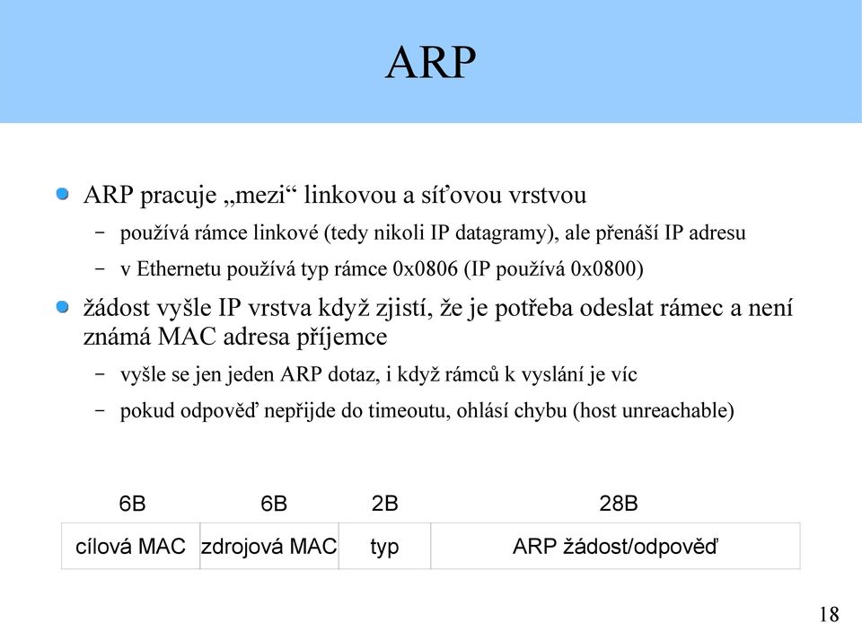 odeslat rámec a není známá MAC adresa příjemce vyšle se jen jeden ARP dotaz, i když rámců k vyslání je víc pokud