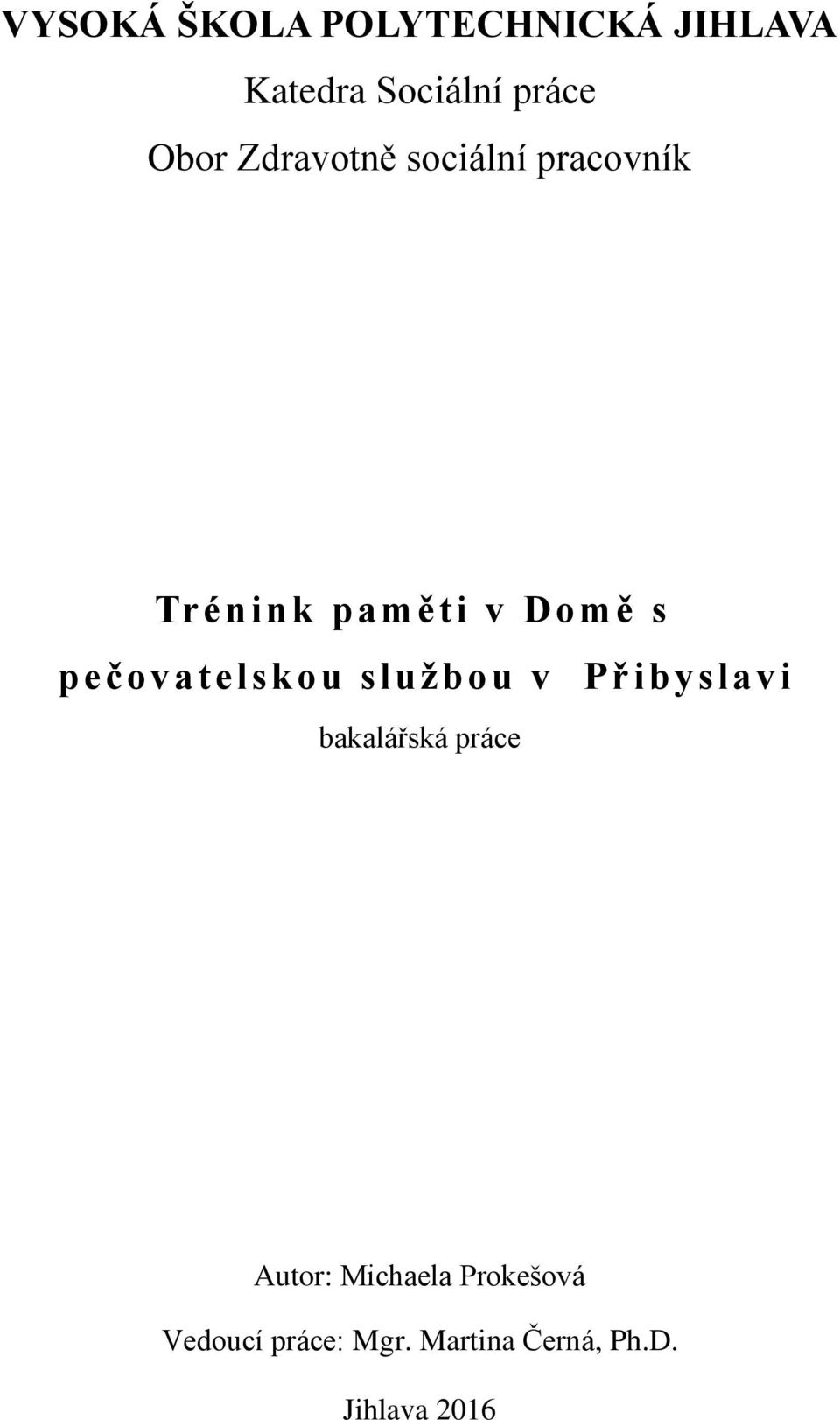 pečovatelskou službou v Přibyslavi bakalářská práce Autor: