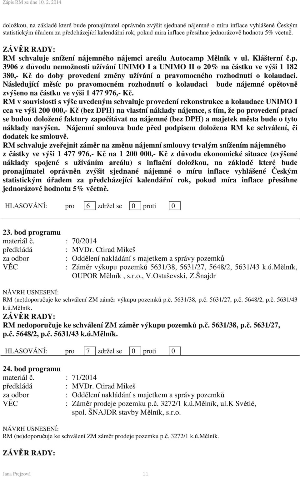 Mělník v ul. Klášterní č.p. 3906 z důvodu nemožnosti užívání UNIMO I a UNIMO II o 20% na částku ve výši 1 182 380,- Kč do doby provedení změny užívání a pravomocného rozhodnutí o kolaudaci.