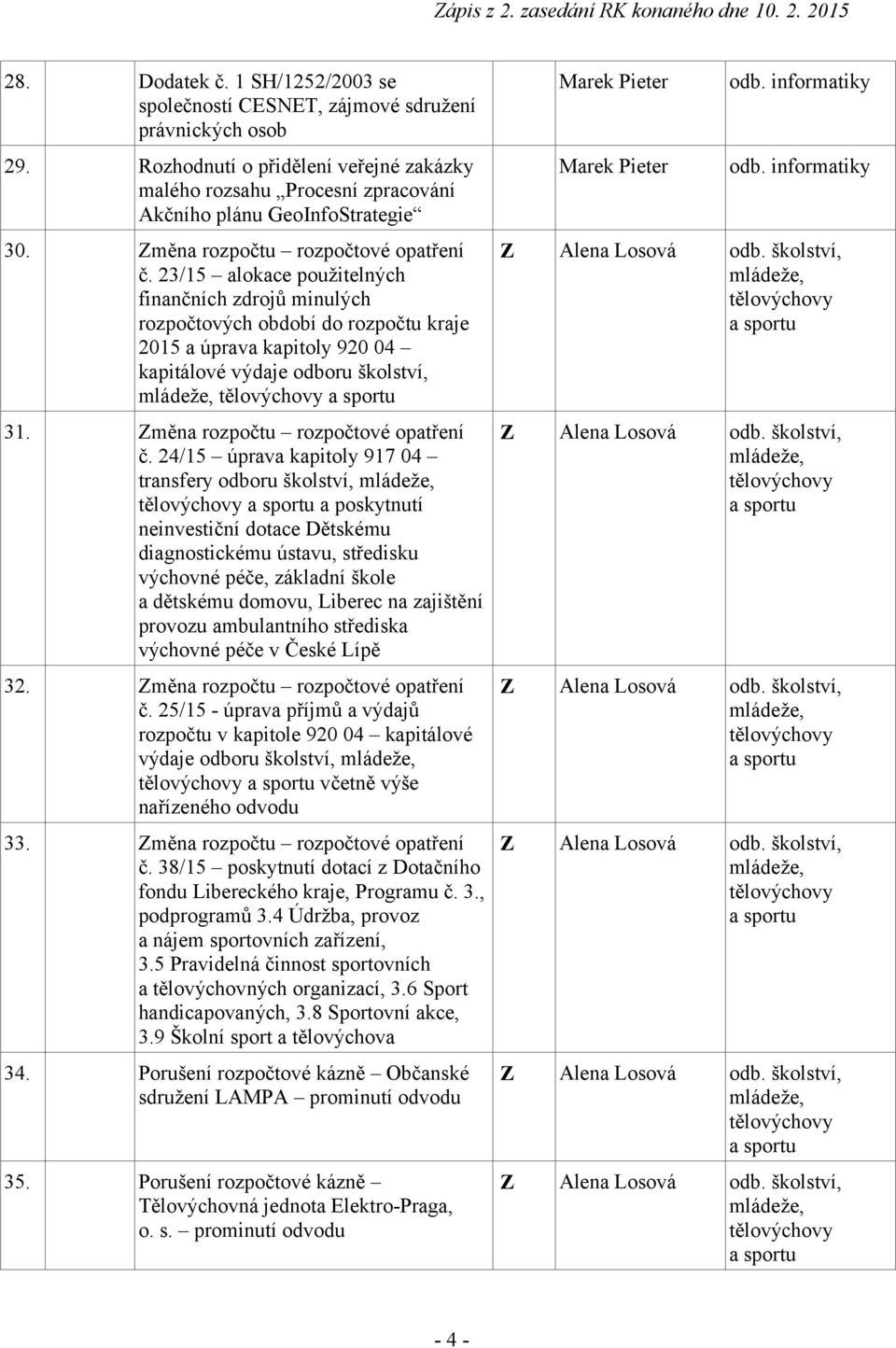 23/5 alokace použitelných finančních zdrojů minulých rozpočtových období do rozpočtu kraje 205 a úprava kapitoly 920 04 kapitálové výdaje odboru školství, mládeže, tělovýchovy a sportu 3.