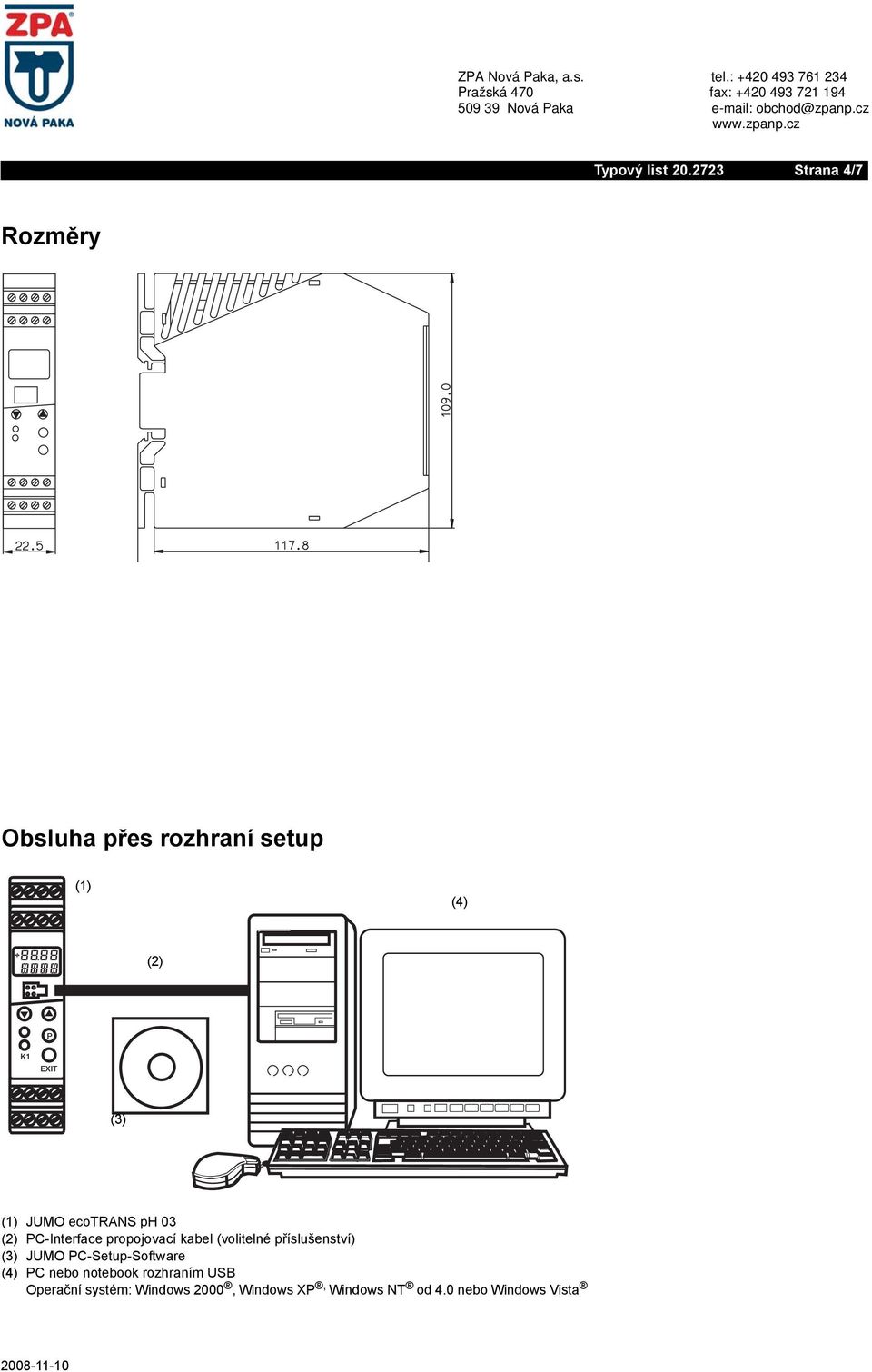příslušenství) (3) JUMO PC-Setup-Software (4) PC nebo notebook rozhraním