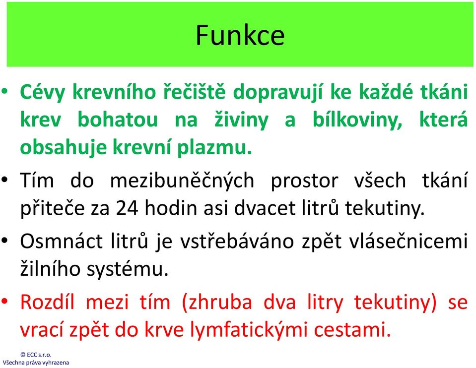 Tím do mezibuněčných prostor všech tkání přiteče za 24 hodin asi dvacet litrů tekutiny.