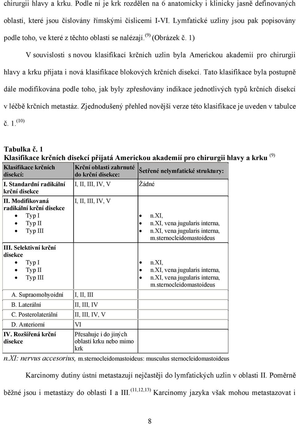 1) V souvislosti s novou klasifikací krčních uzlin byla Americkou akademií pro chirurgii hlavy a krku přijata i nová klasifikace blokových krčních disekcí.