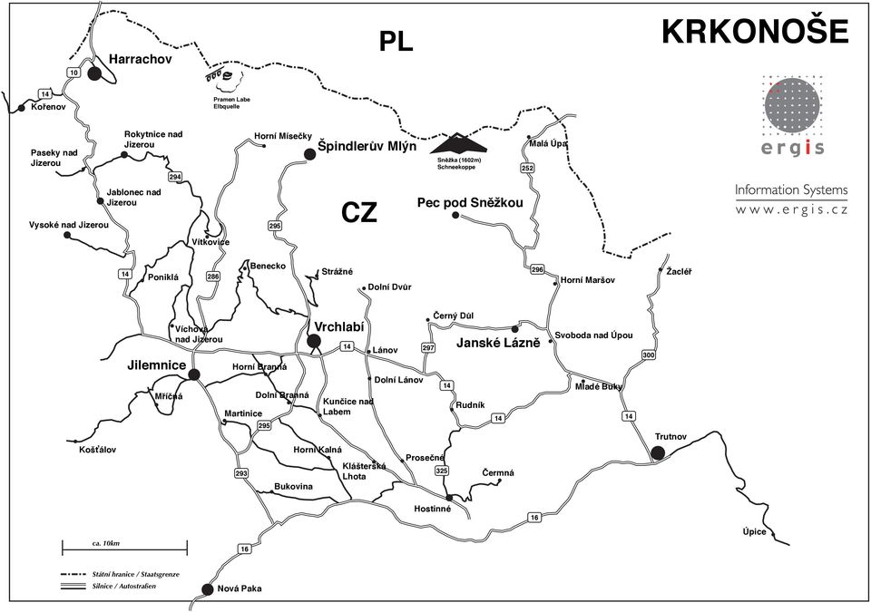 Mříčná Víchová nad Jizerou Horní Branná Martinice 293 Dolní Branná 295 Bukovina Vrchlabí Horní Kalná 14 Kunčice nad Labem Lánov Klášterská Lhota Dolní Lánov 297 Prosečné