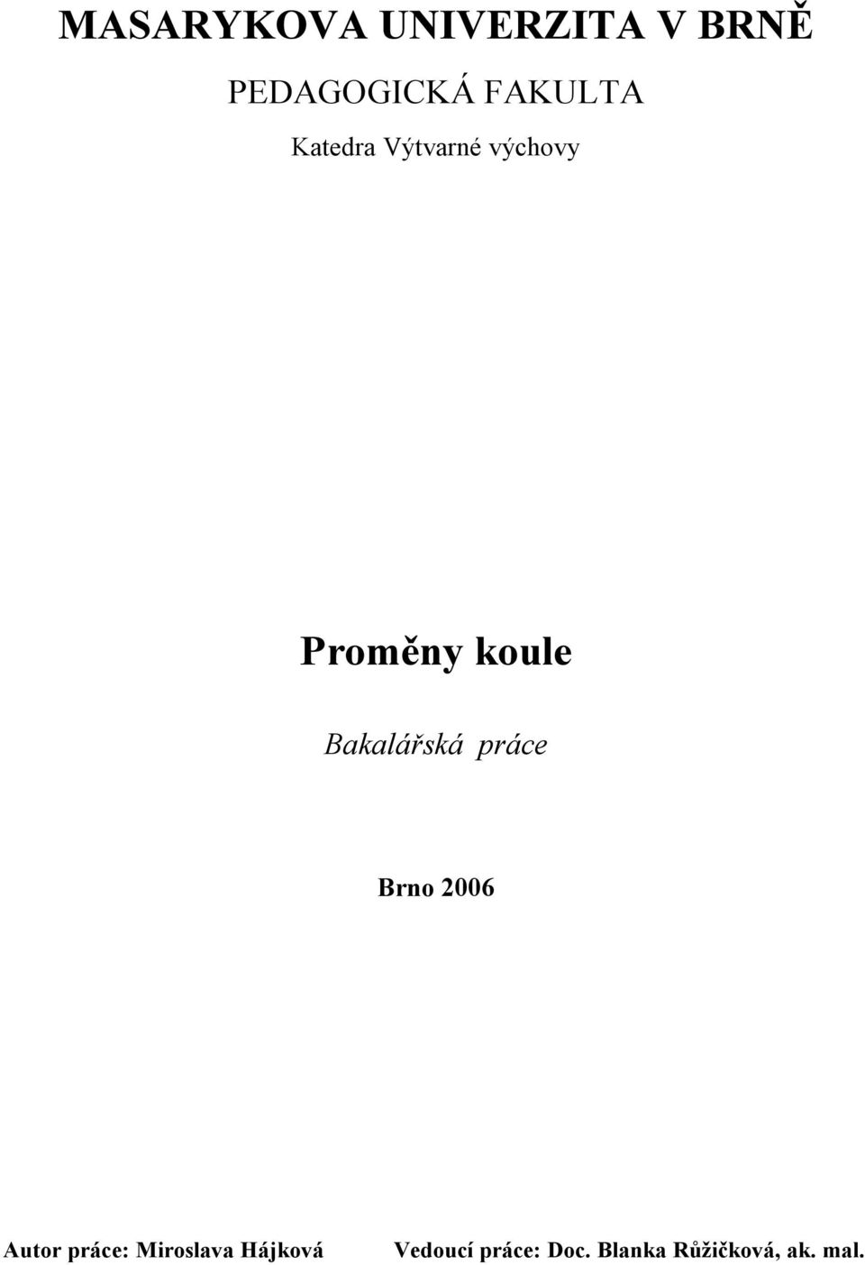 Bakalářská práce Brno 2006 Autor práce: