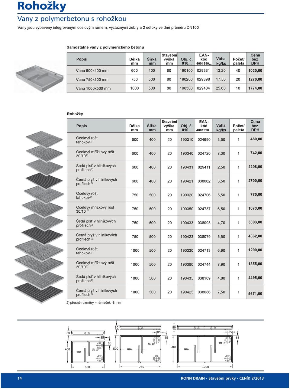 .. Váha kg/ks paleta bez 1030,00 1270,00 1774,00 Popis Délka Stavební výška 010.