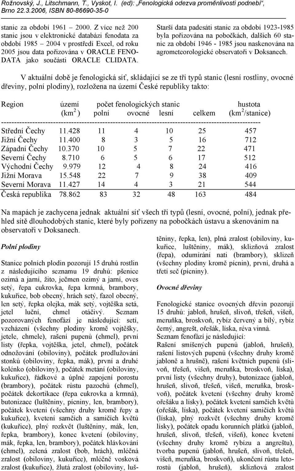 Starší data padesáti stanic za období 1923-1985 byla pořizována na pobočkách, dalších 60 stanic za období 1946-1985 jsou naskenována na agrometeorologické observatoři v Doksanech.