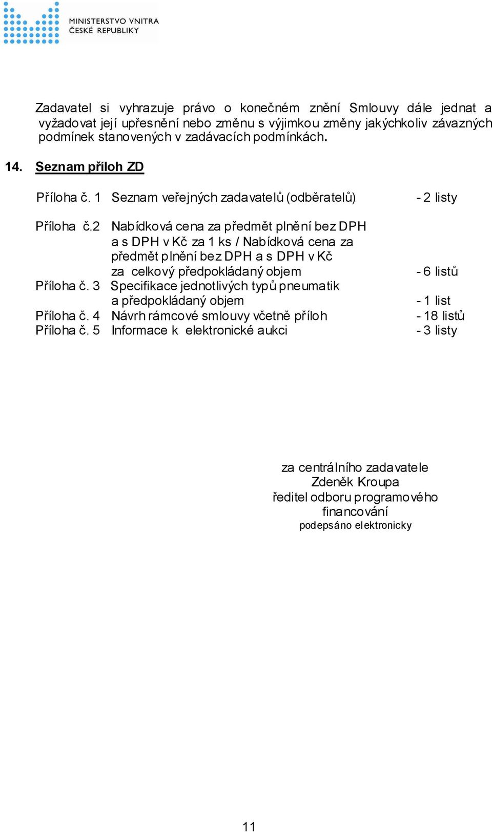 2 Nabídková cena za předmět plnění bez DPH a s DPH v Kč za 1 ks / Nabídková cena za předmět plnění bez DPH a s DPH v Kč za celkový předpokládaný objem Příloha č.