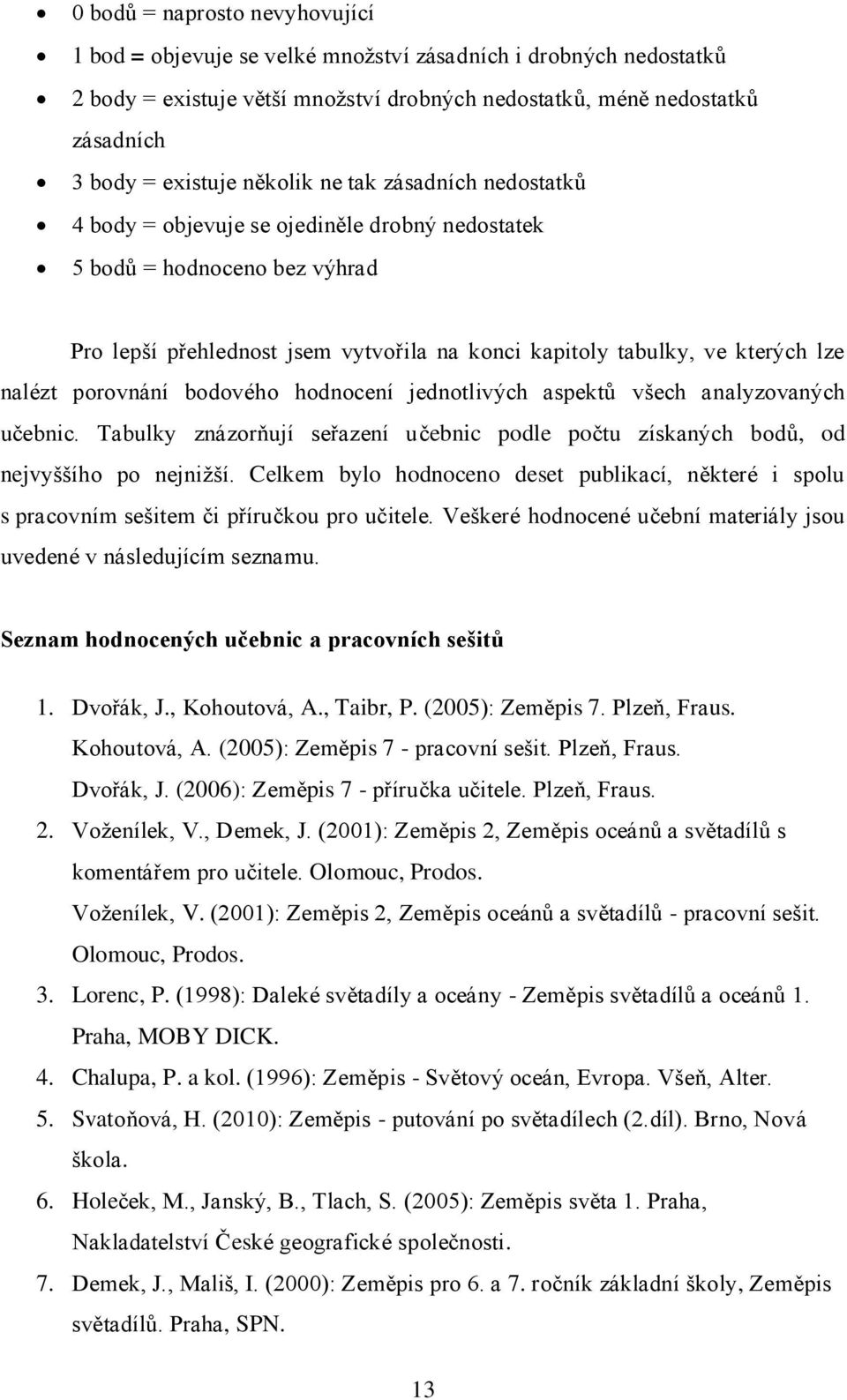 nalézt porovnání bodového hodnocení jednotlivých aspektů všech analyzovaných učebnic. Tabulky znázorňují seřazení učebnic podle počtu získaných bodů, od nejvyššího po nejnižší.