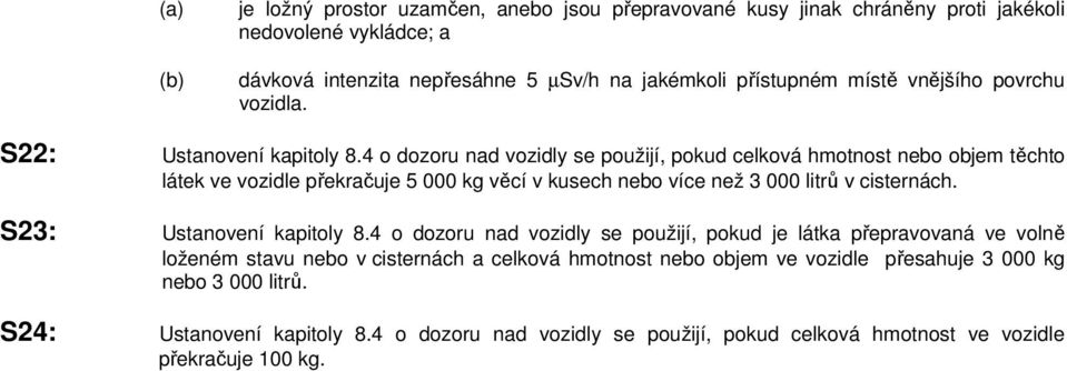 4 o dozoru nad vozidly se použijí, pokud celková hmotnost nebo objem těchto látek ve vozidle překračuje 5 000 kg věcí v kusech nebo více než 3 000 litrů v cisternách.