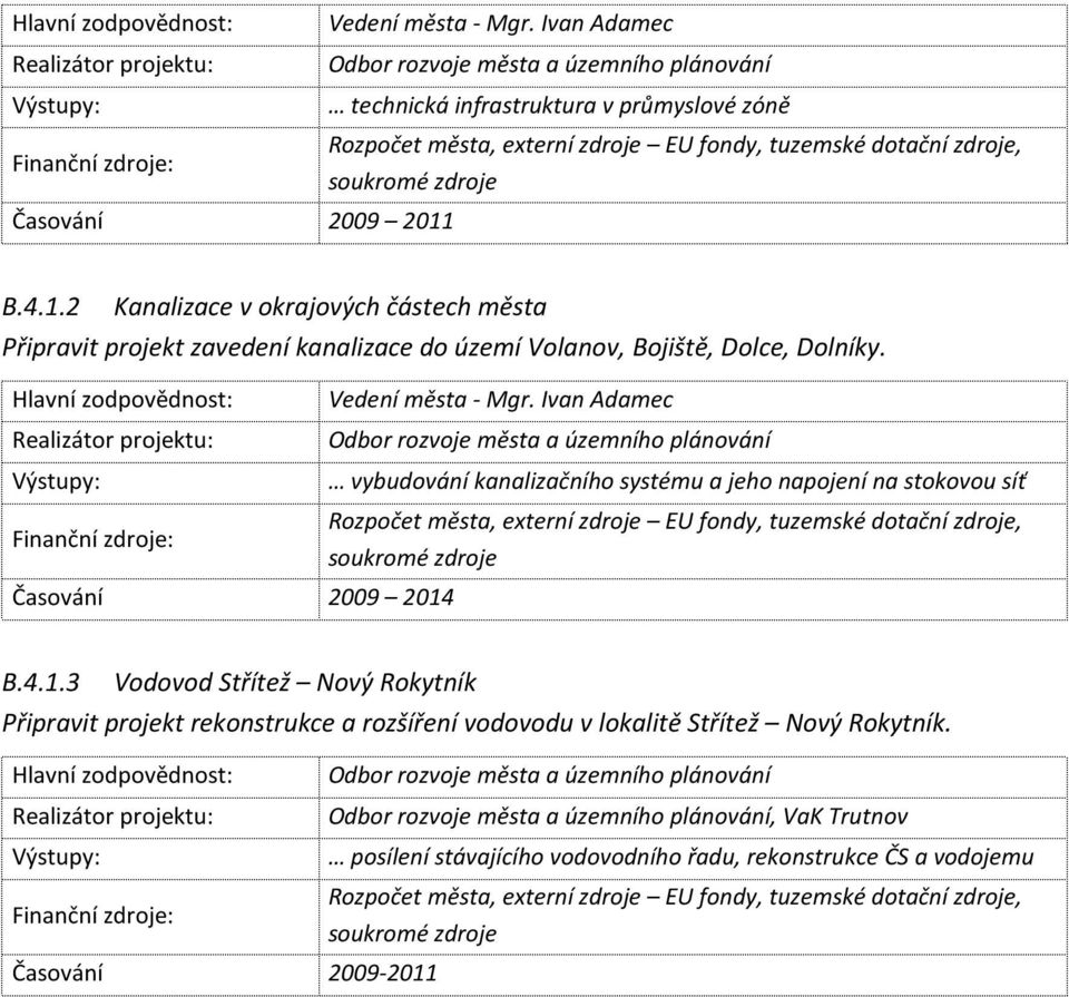 4.1.2 Kanalizace v okrajových částech města Připravit projekt zavedení kanalizace do území Volanov, Bojiště, Dolce, Dolníky.