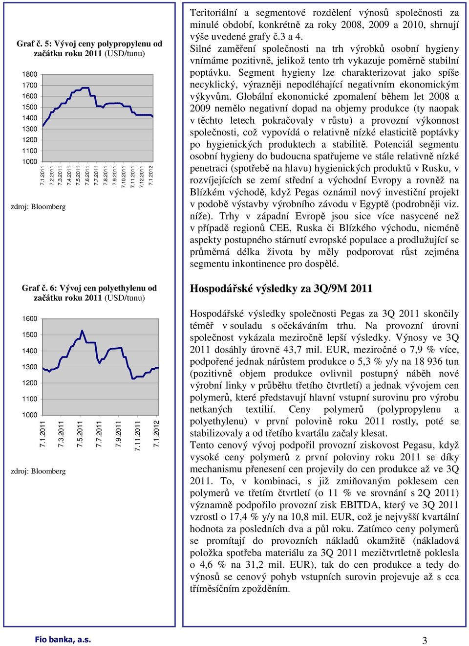 2011 7.11.2011 7.1.2012 Teritoriální a segmentové rozdělení výnosů společnosti za minulé období, konkrétně za roky 2008, 2009 a 2010, shrnují výše uvedené grafy č.3 a 4.