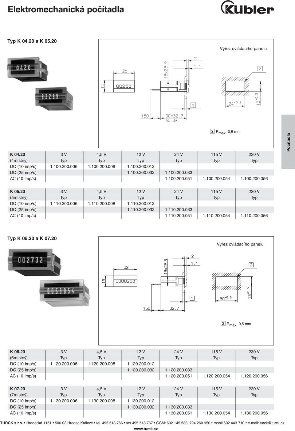 110.200.012 DC (25 imp/s) 1.110.200.032 1.110.200.033 AC (10 imp/s) 1.110.200.051 1.110.200.054 1.110.200.056 Typ K 06.20 a K 07.20 Výřez ovládacího panelu 2 R max 0,5 mm K 06.
