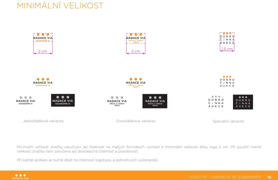 šířky loga 2 cm. Při použití menší velikosti značky není zaručena její dostatečná čitelnost a působivost.