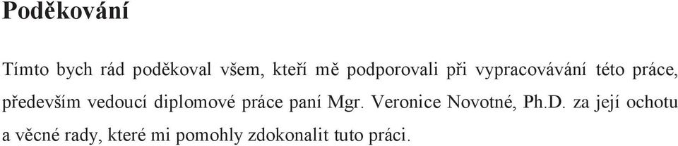 vedoucí diplomové práce paní Mgr. Veronice Novotné, Ph.D.