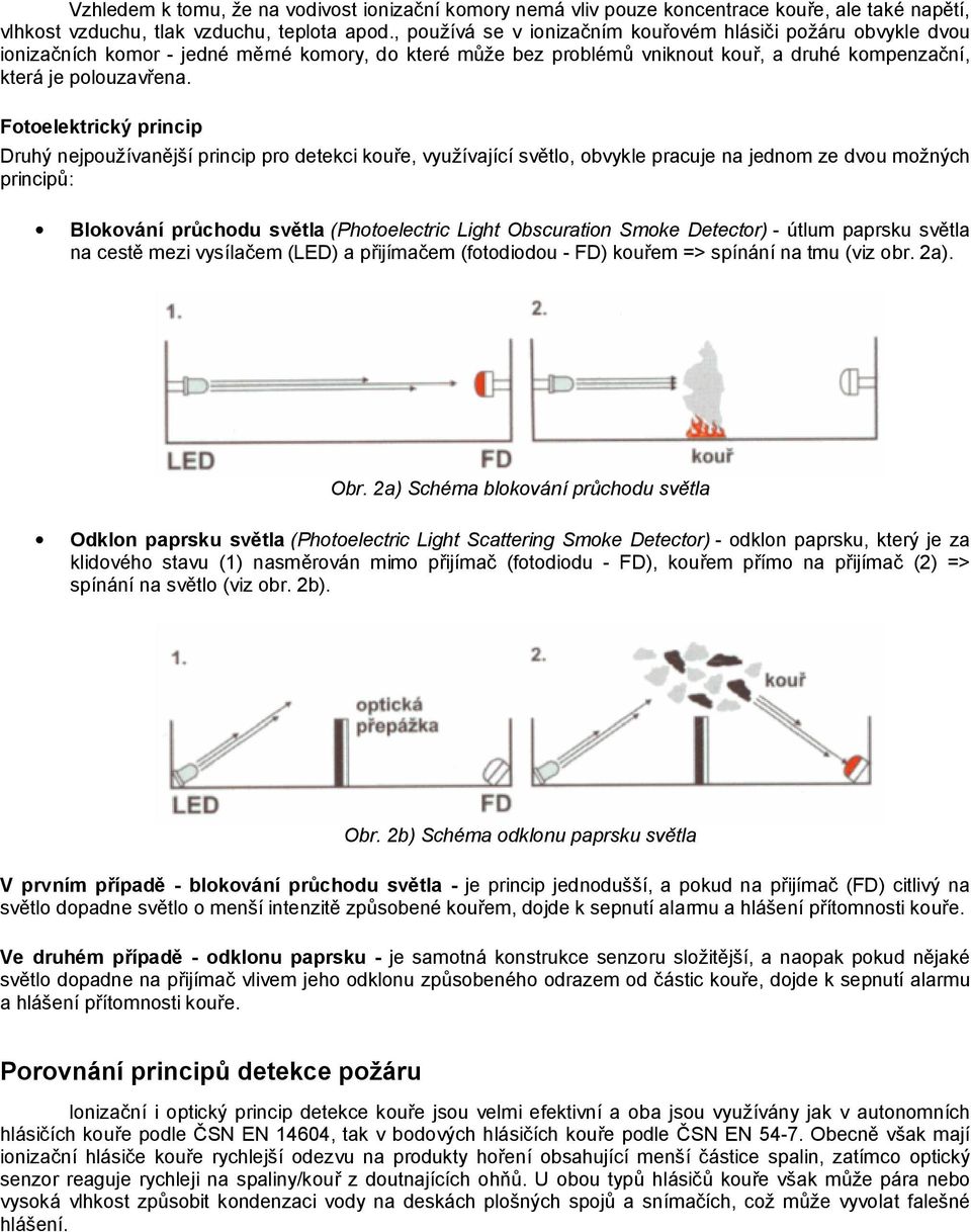 Fotoelektrický princip Druhý nejpoužívanější princip pro detekci kouře, využívající světlo, obvykle pracuje na jednom ze dvou možných principů: Blokování průchodu světla (Photoelectric Light