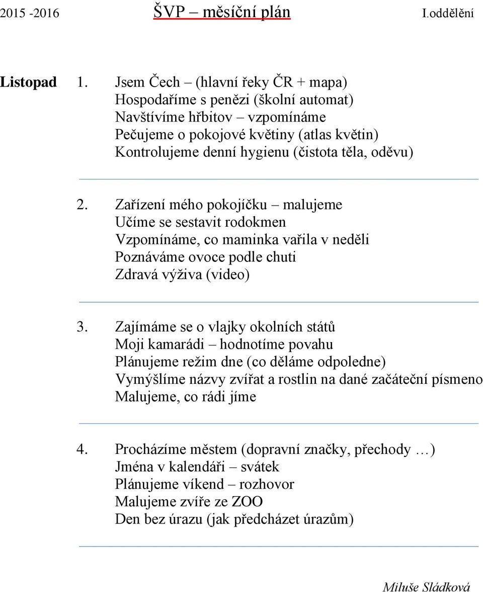 (čistota těla, oděvu) 2. Zařízení mého pokojíčku malujeme Učíme se sestavit rodokmen Vzpomínáme, co maminka vařila v neděli Poznáváme ovoce podle chuti Zdravá výživa (video) 3.