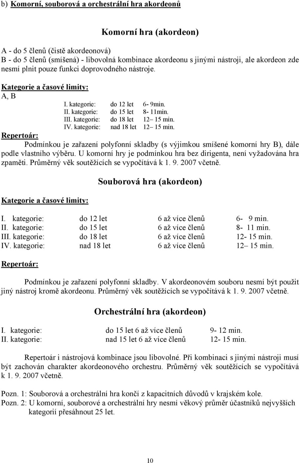 8-11min. 12 15 min. 12 15 min. Podmínkou je zařazení polyfonní skladby (s výjimkou smíšené komorní hry B), dále podle vlastního výběru.