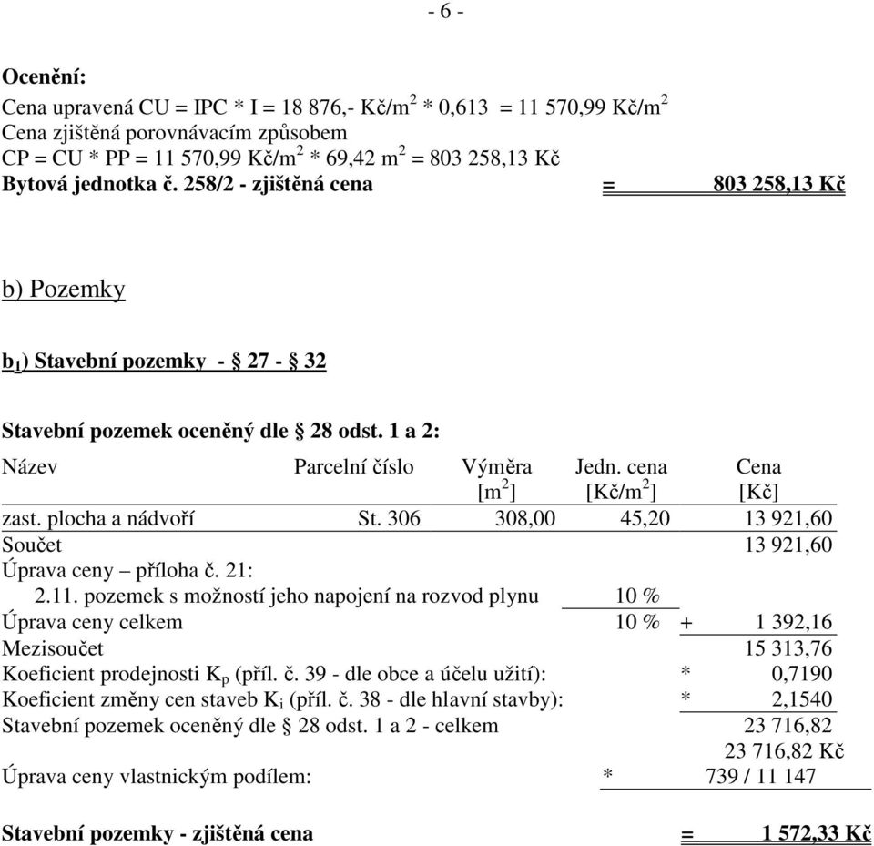 plocha a nádvoří St. 306 308,00 45,20 13 921,60 Součet 13 921,60 Úprava ceny příloha č. 21: 2.11.