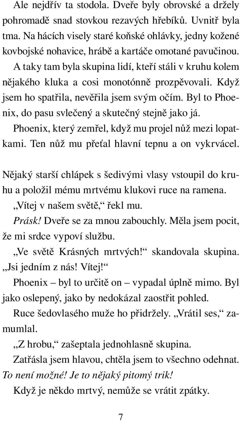 A taky tam byla skupina lidí, kteří stáli v kruhu kolem nějakého kluka a cosi monotónně prozpěvovali. Když jsem ho spatřila, nevěřila jsem svým očím.