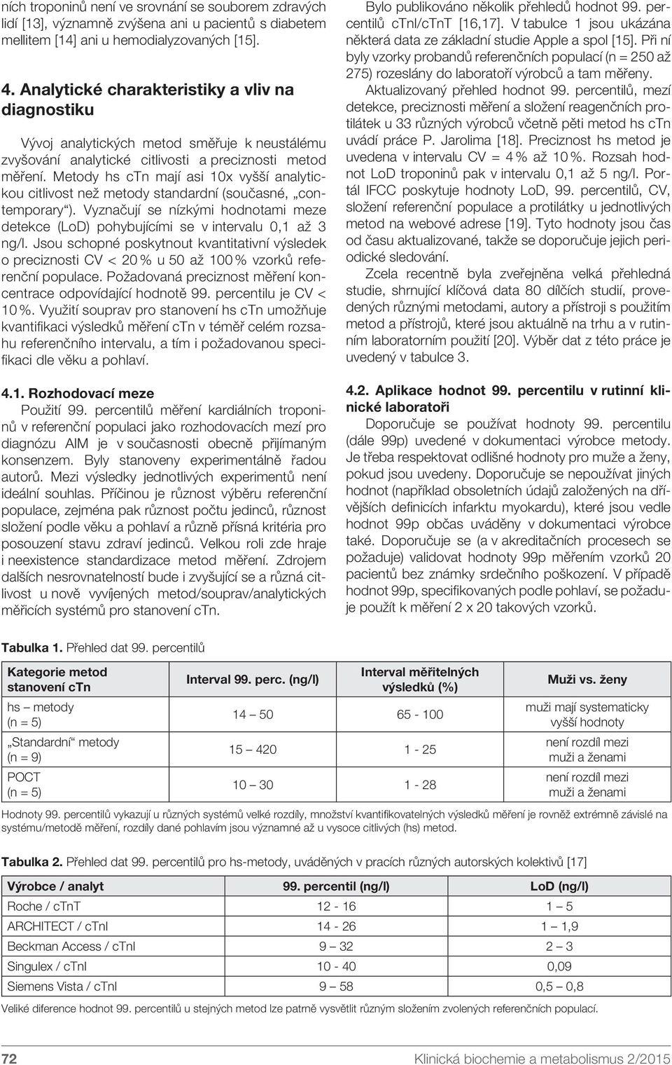 Metody hs ctn mají asi 10x vyšší analytickou citlivost než metody standardní (současné, contemporary ). Vyznačují se nízkými hodnotami meze detekce (LoD) pohybujícími se v intervalu 0,1 až 3 ng/l.