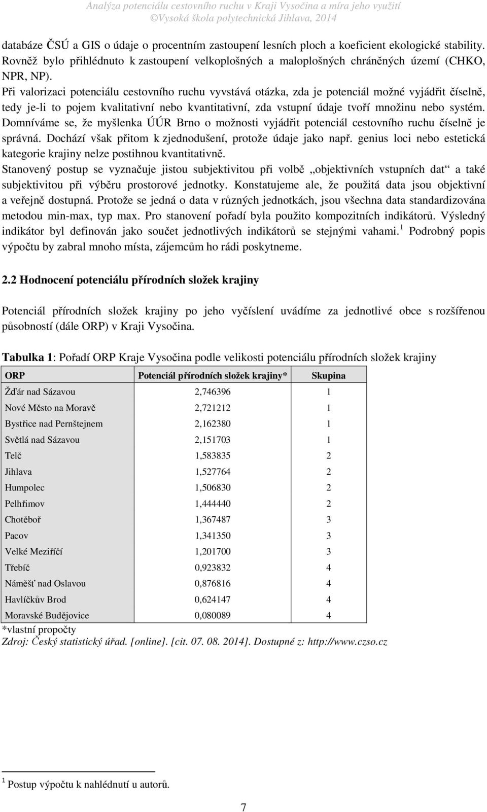 Domníváme se, že myšlenka ÚÚR Brno o možnosti vyjádřit potenciál cestovního ruchu číselně je správná. Dochází však přitom k zjednodušení, protože údaje jako např.