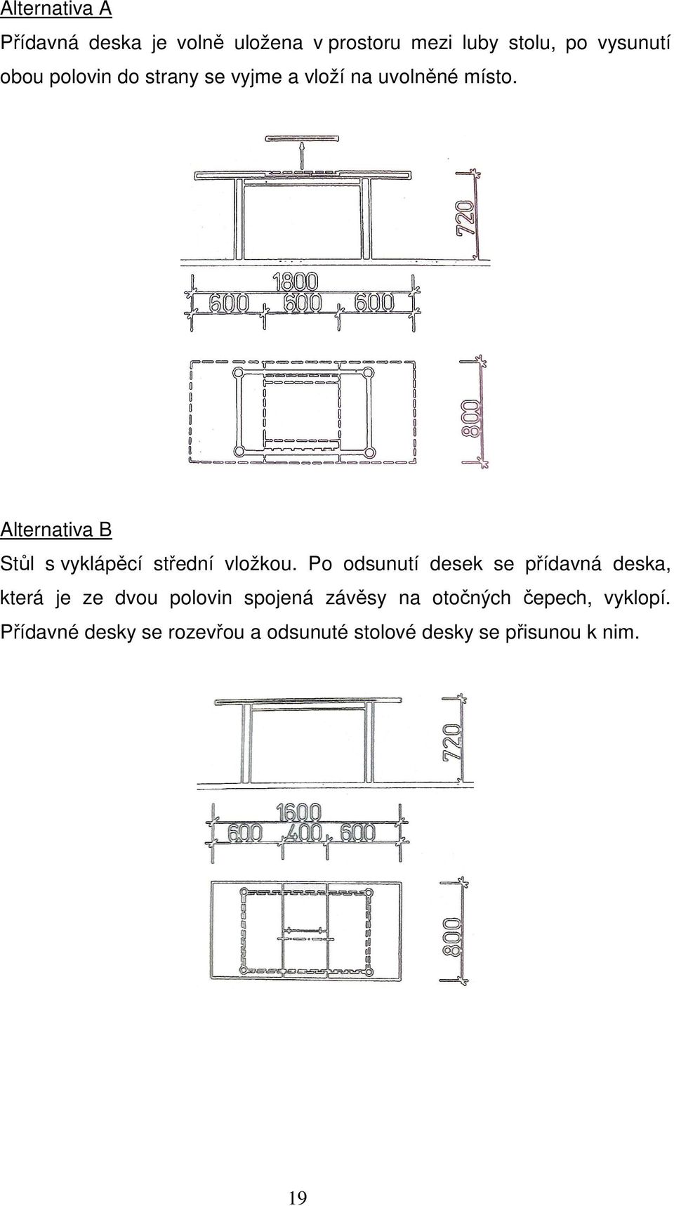 Alternativa B Stůl s vyklápěcí střední vložkou.