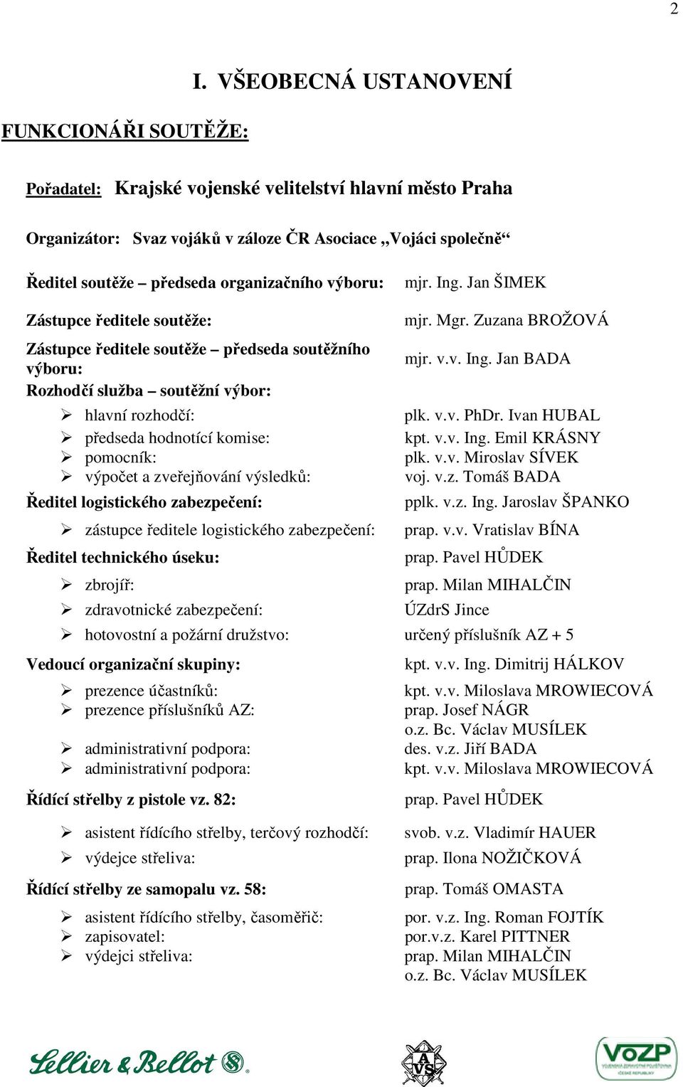 Jan ŠIMEK Zástupce ředitele soutěže: Zástupce ředitele soutěže předseda soutěžního výboru: Rozhodčí služba soutěžní výbor: hlavní rozhodčí: předseda hodnotící komise: pomocník: výpočet a zveřejňování