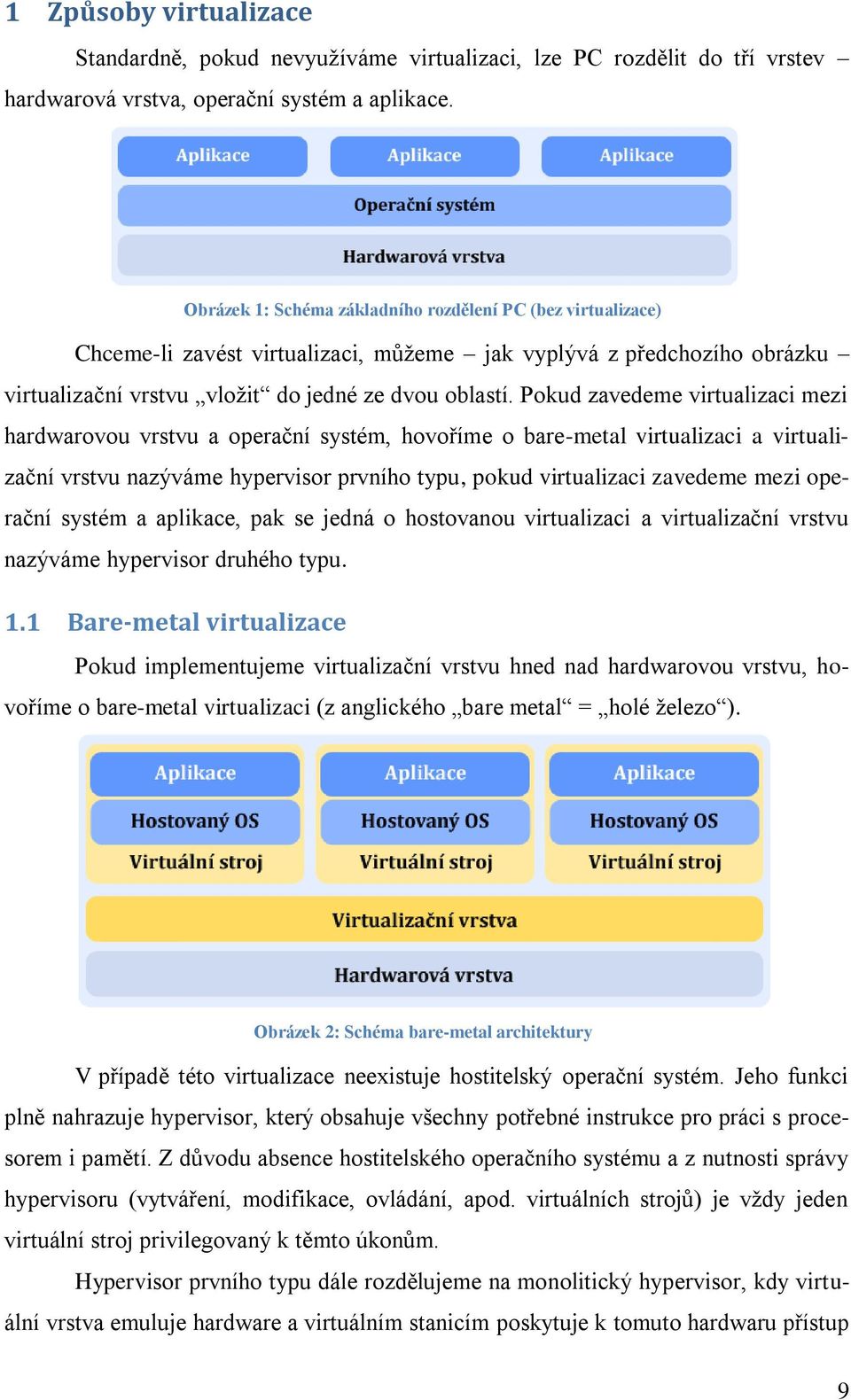 Pokud zavedeme virtualizaci mezi hardwarovou vrstvu a operační systém, hovoříme o bare-metal virtualizaci a virtualizační vrstvu nazýváme hypervisor prvního typu, pokud virtualizaci zavedeme mezi