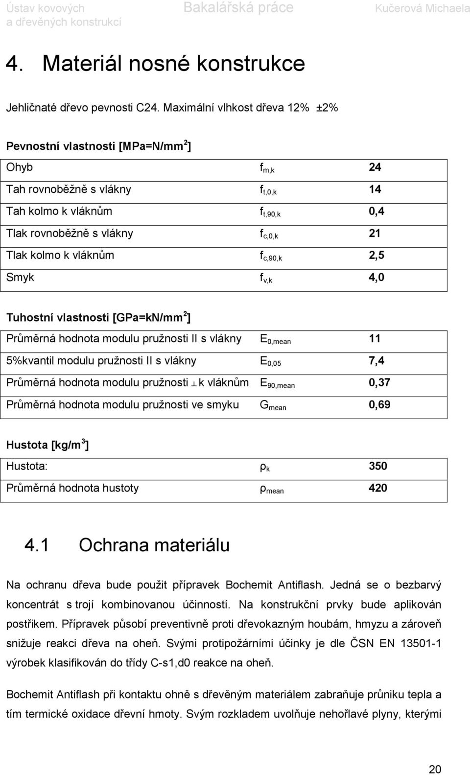 vláknům f c,90,k 2,5 Smyk f v,k 4,0 Tuhostní vlastnosti [GPa=kN/mm 2 ] Průměrná hodnota modulu pružnosti II s vlákny E 0,mean 11 5%kvantil modulu pružnosti II s vlákny E 0,05 7,4 Průměrná hodnota