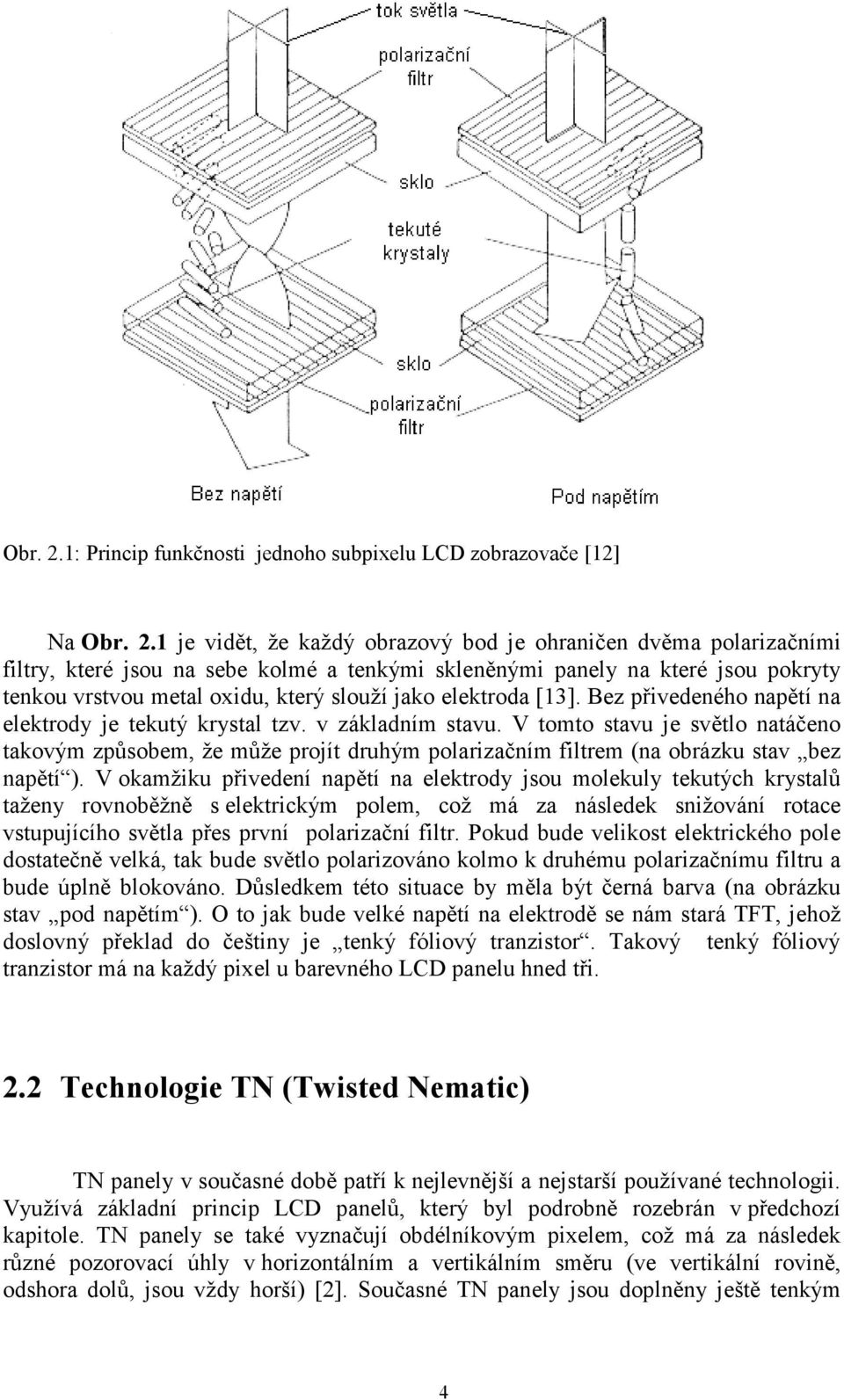 které jsou pokryty tenkou vrstvou metal oxidu, který slouží jako elektroda [13]. Bez přivedeného napětí na elektrody je tekutý krystal tzv. v základním stavu.