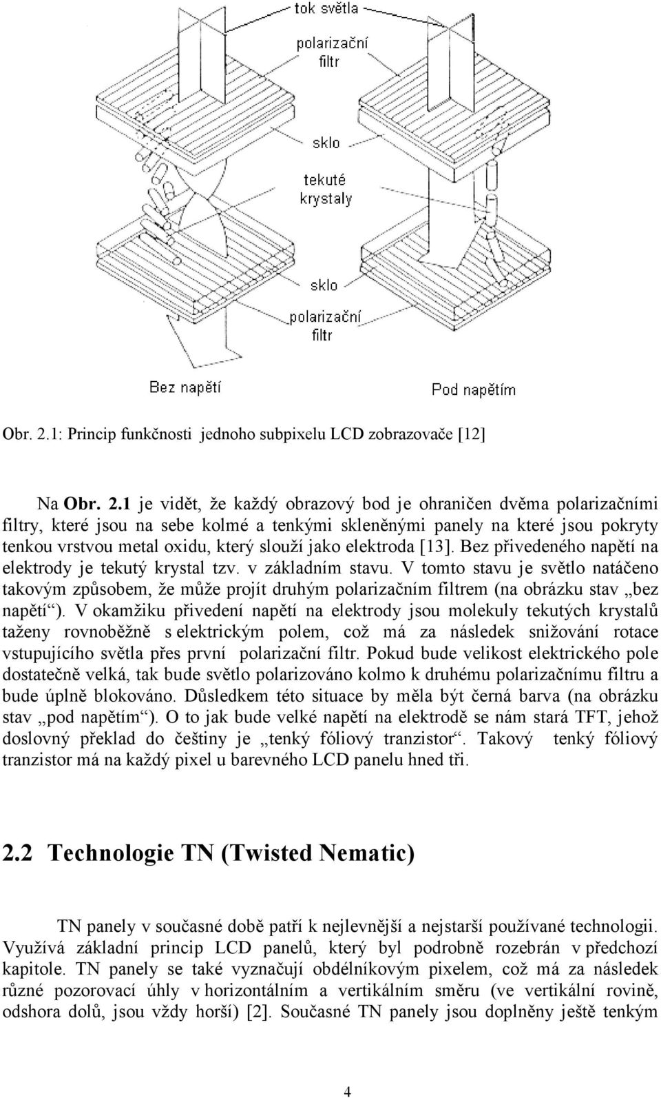 které jsou pokryty tenkou vrstvou metal oxidu, který slouží jako elektroda [13]. Bez přivedeného napětí na elektrody je tekutý krystal tzv. v základním stavu.