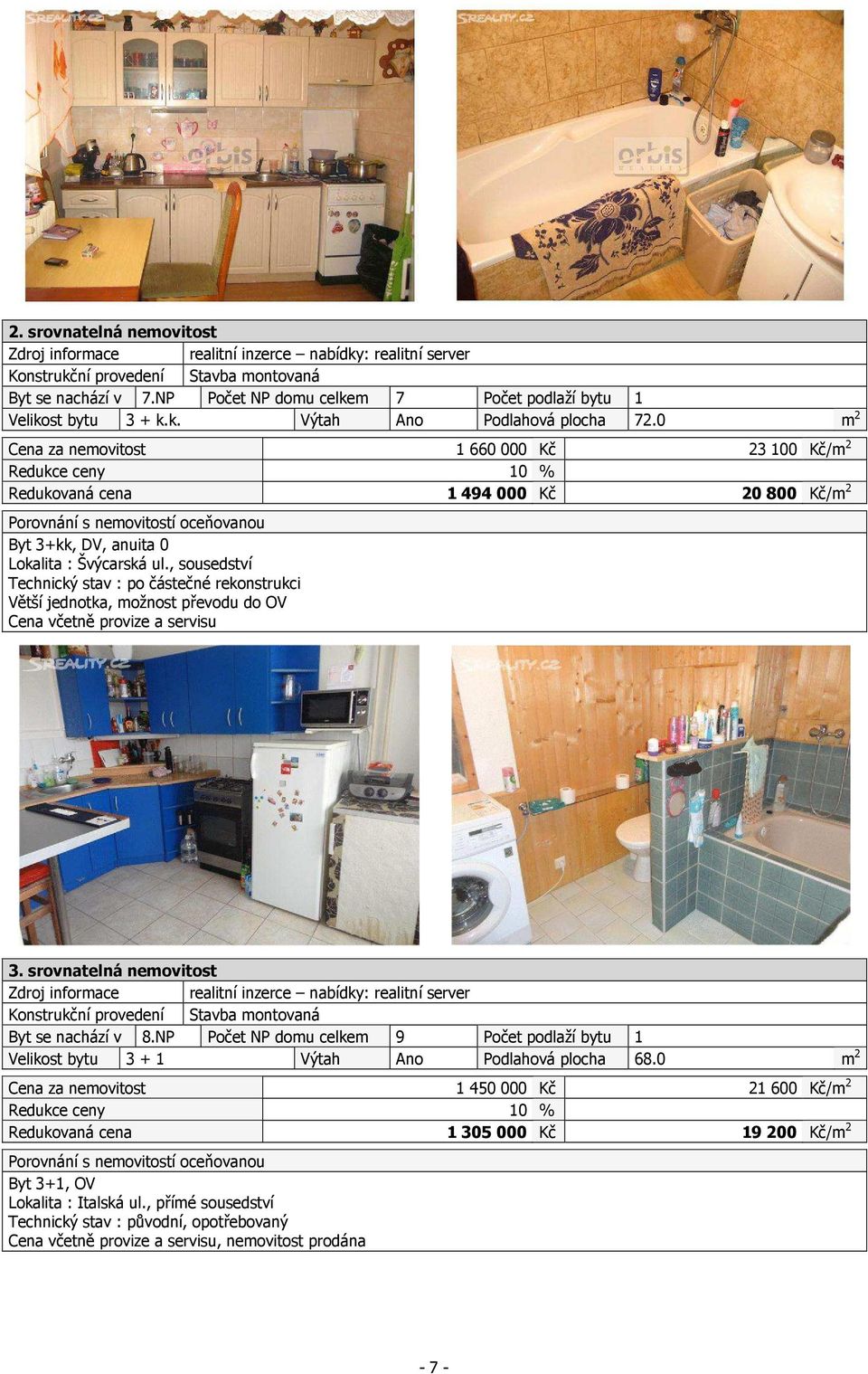 0 m 2 Cena za nemovitost 1660000 Kč 23100 Kč/m 2 Redukce ceny 10 % Redukovaná cena 1 494 000 Kč 20 800 Kč/m 2 Porovnání s nemovitostí oceňovanou Byt 3+kk, DV, anuita 0 Lokalita : Švýcarská ul.