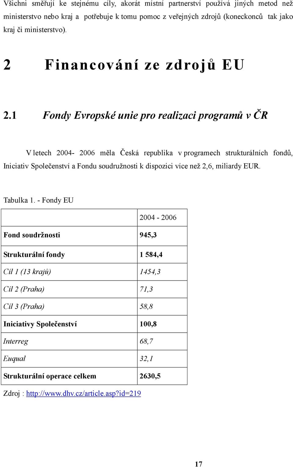 1 Fondy Evropské unie pro realizaci programů v ČR V letech 2004-2006 měla Česká republika v programech strukturálních fondů, Iniciativ Společenství a Fondu soudružnosti k