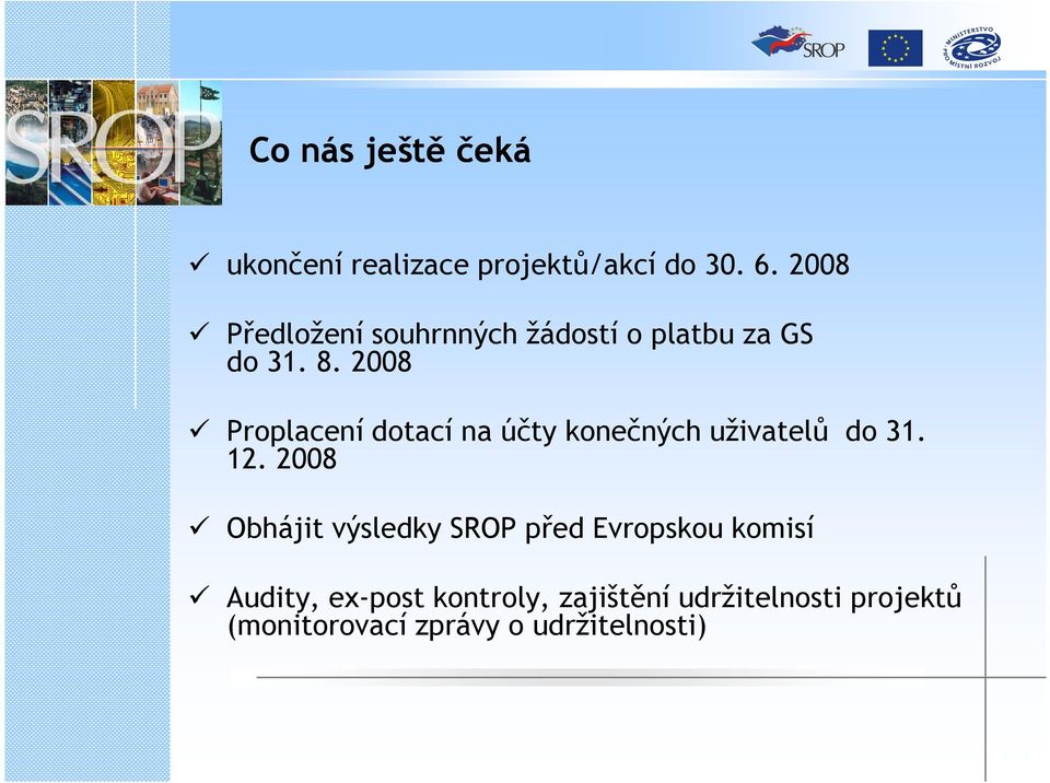 2008 Proplacení dotací na účty konečných uživatelů do 31. 12.