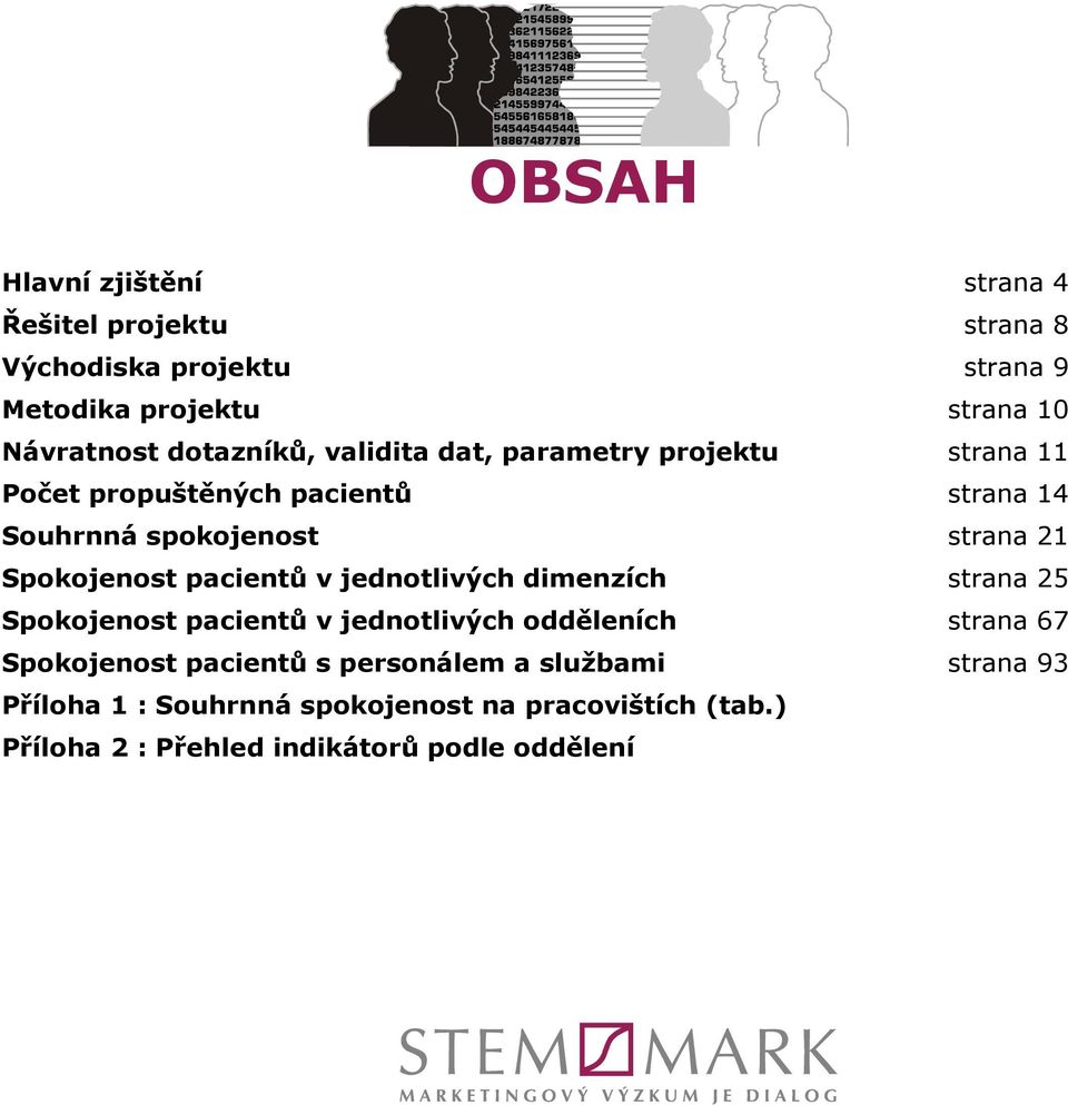 Spokojenost pacientů v jednotlivých dimenzích strana 25 Spokojenost pacientů v jednotlivých odděleních strana 67 Spokojenost