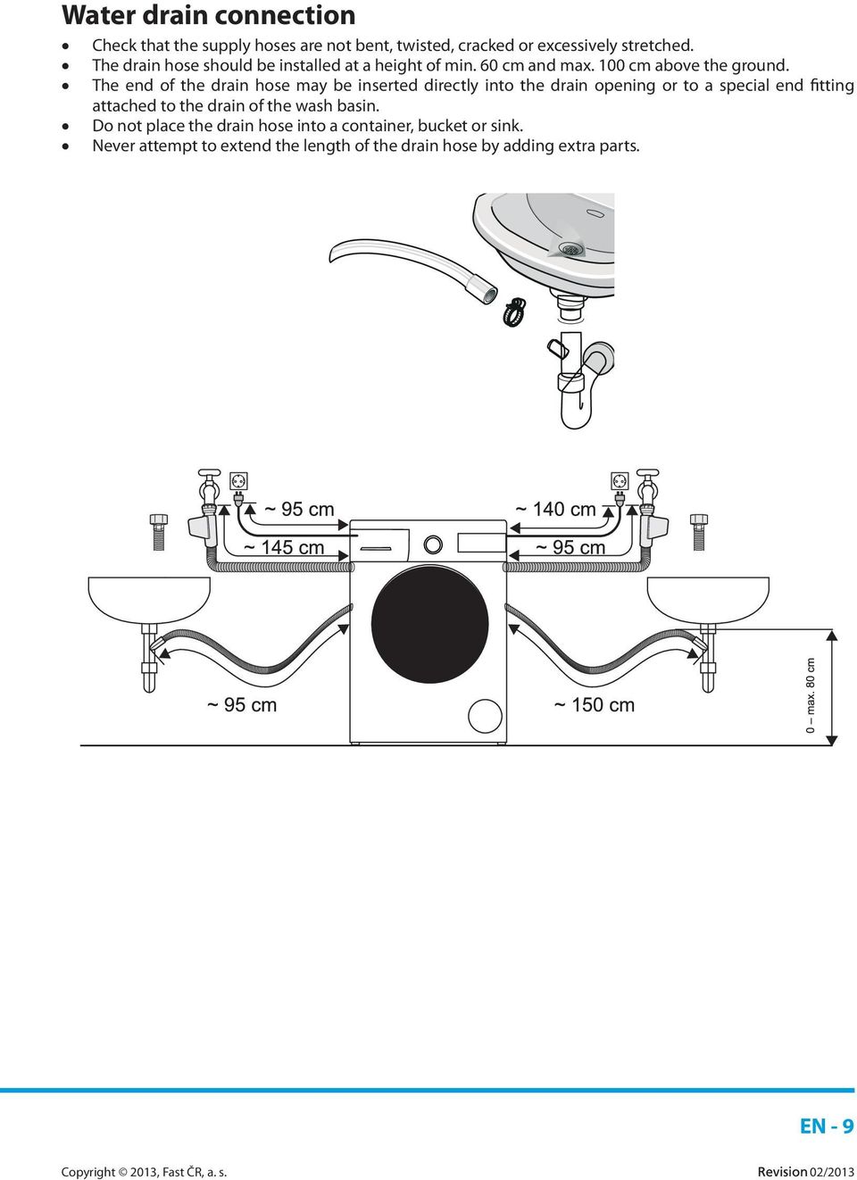 The end of the drain hose may be inserted directly into the drain opening or to a special end fitting attached to the