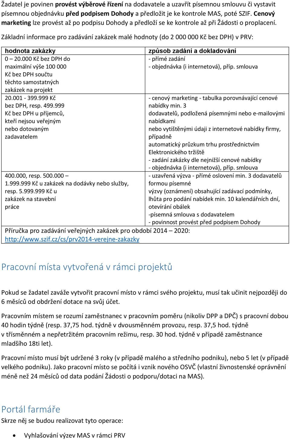 Základní informace pro zadávání zakázek malé hodnoty (do 2 000 000 Kč bez DPH) v PRV: hodnota zakázky 0 20.