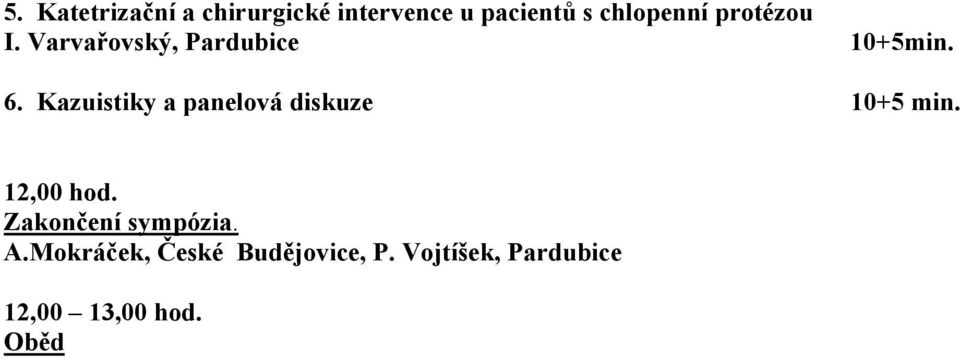 Kazuistiky a panelová diskuze 10+5 min. 12,00 hod.